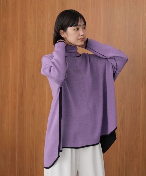 Bou Jeloud(ブージュルード)の「リバーシブルWフェイスポンチョ風ニットプルオーバー(ニット/セーター・レディース・ライトグレー/イエロー系その他/ブラック系その他・FREE)」の14枚目の写真