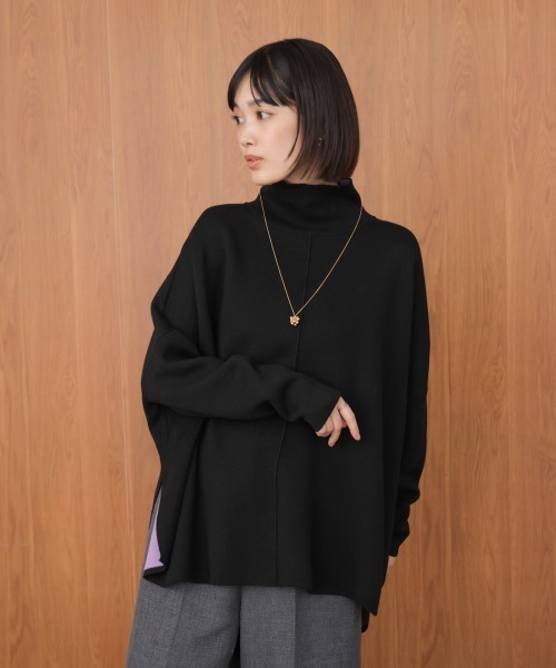 Bou Jeloud(ブージュルード)の「リバーシブルWフェイスポンチョ風ニットプルオーバー(ニット/セーター・レディース・ライトグレー/イエロー系その他/ブラック系その他・FREE)」の9枚目の写真