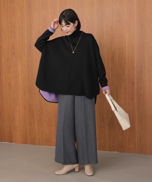 Bou Jeloud(ブージュルード)の「リバーシブルWフェイスポンチョ風ニットプルオーバー(ニット/セーター・レディース・ライトグレー/イエロー系その他/ブラック系その他・FREE)」の10枚目の写真