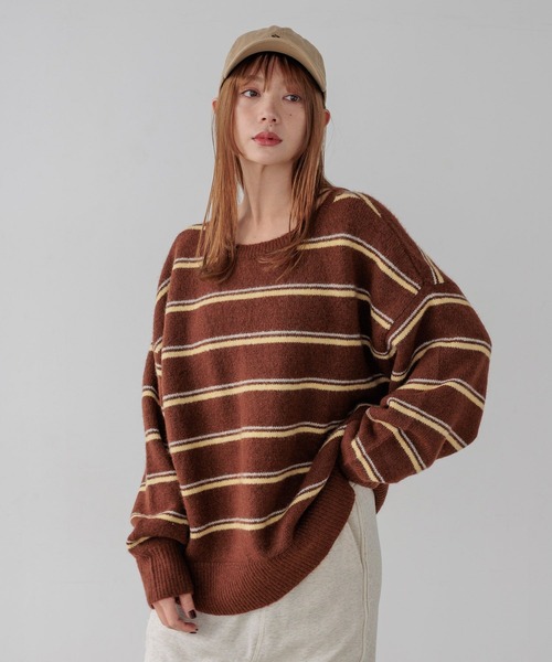 BAYFLOW（ベイフロー）の「2WAYボーダーニットプルオーバー（ニット/セーター・レディース・ブラウン/ブラック/ブルー・FREE）」の3枚目の写真