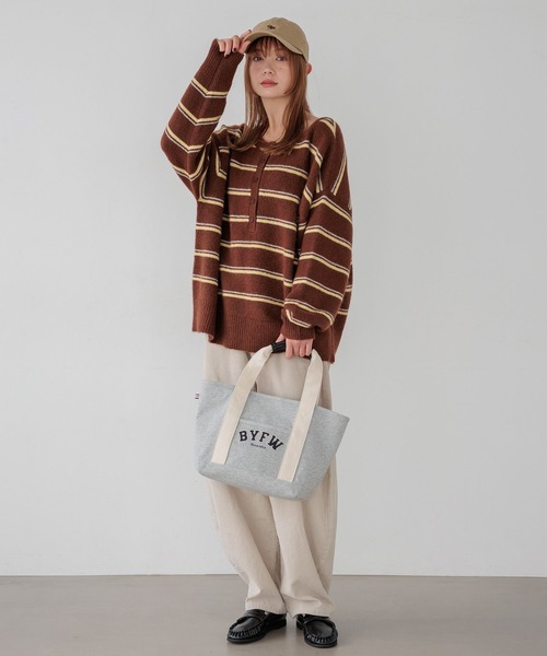 BAYFLOW（ベイフロー）の「2WAYボーダーニットプルオーバー（ニット/セーター・レディース・ブラウン/ブラック/ブルー・FREE）」の16枚目の写真