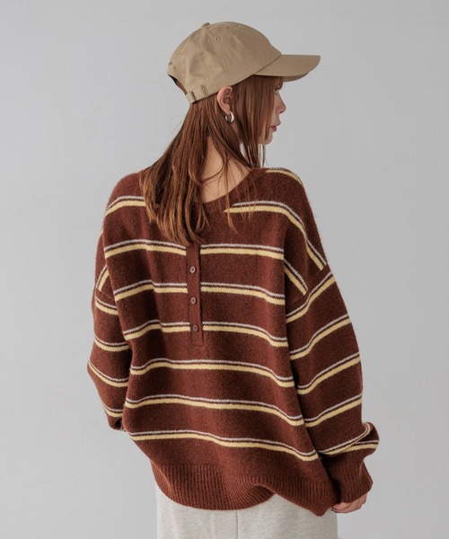 BAYFLOW（ベイフロー）の「2WAYボーダーニットプルオーバー（ニット/セーター・レディース・ブラウン/ブラック/ブルー・FREE）」の19枚目の写真