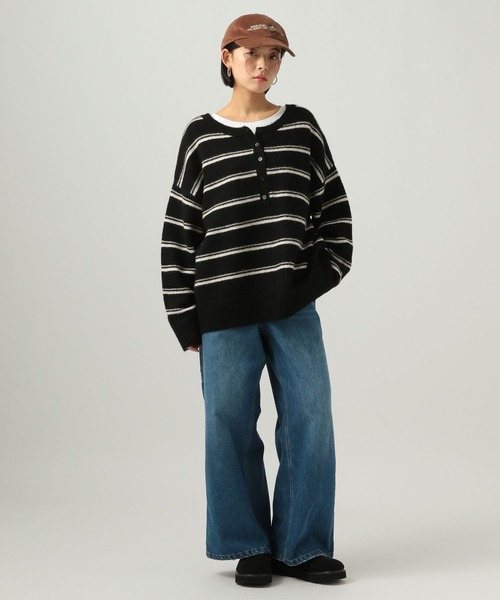 BAYFLOW（ベイフロー）の「2WAYボーダーニットプルオーバー（ニット/セーター・レディース・ブラウン/ブラック/ブルー・FREE）」の4枚目の写真