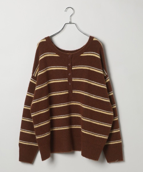 BAYFLOW（ベイフロー）の「2WAYボーダーニットプルオーバー（ニット/セーター・レディース・ブラウン/ブラック/ブルー・FREE）」の6枚目の写真