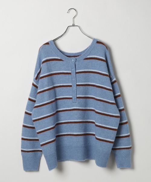 BAYFLOW（ベイフロー）の「2WAYボーダーニットプルオーバー（ニット/セーター・レディース・ブラウン/ブラック/ブルー・FREE）」の7枚目の写真