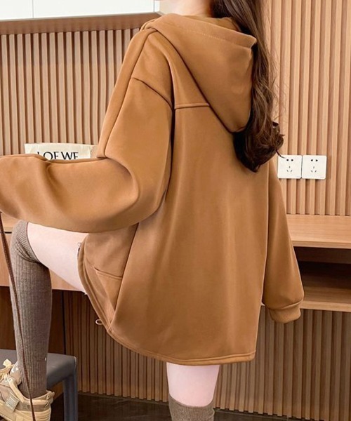SallyLunn(サリーラン)の「ハーフジップフードゆるスウェット(スウェット・レディース・ブラウン/スミクロ・MEDIUM/LARGE)」の9枚目の写真