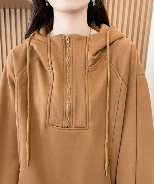 SallyLunn(サリーラン)の「ハーフジップフードゆるスウェット(スウェット・レディース・ブラウン/スミクロ・MEDIUM/LARGE)」の8枚目の写真