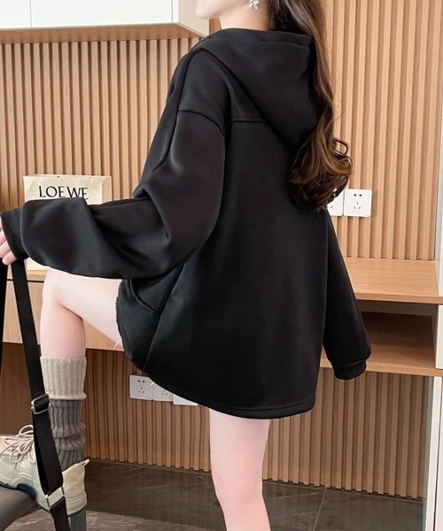 SallyLunn(サリーラン)の「ハーフジップフードゆるスウェット(スウェット・レディース・ブラウン/スミクロ・MEDIUM/LARGE)」の5枚目の写真