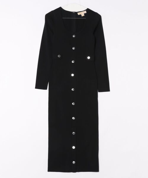 セール】ソリッド スナップ ロングスリーブ ミディ ドレス（ワンピース