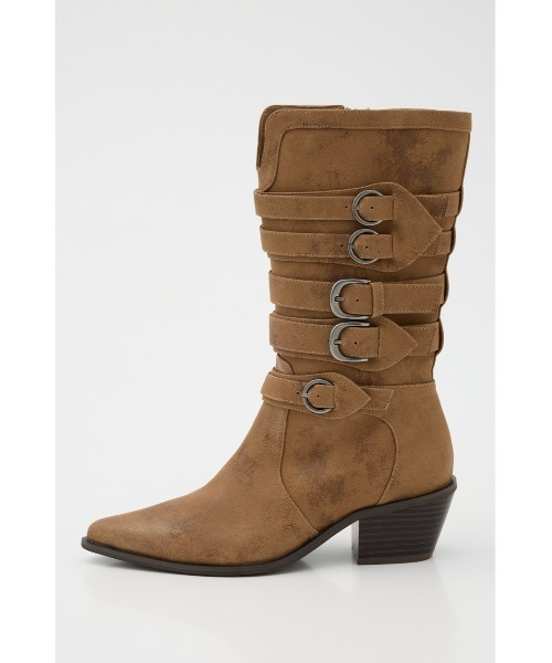 LAGUA GEM(ラグアジェム)の「BELTED MIDDLE ブーツ(ブーツ・レディース・ベージュ/ブラック・SMALL/MEDIUM/LARGE)」の1枚目の写真