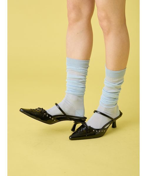 LILY BROWN（リリーブラウン）の「シアーリブハイソックス（ソックス/靴下・レディース・ライトブルー/イエロー/ブラウン・F）」の3枚目の写真