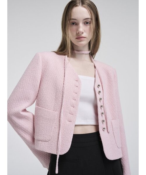ETMON(エトモン)の「V-Neck Strap Tweed Jacket, Pink(テーラードジャケット・レディース・その他・S/M)」の2枚目の写真