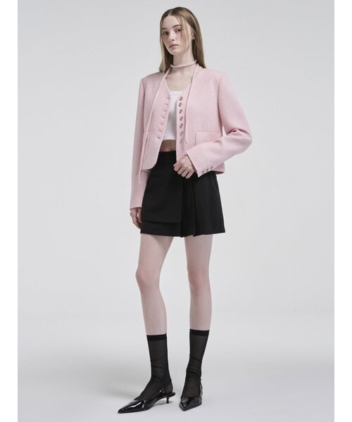 ETMON(エトモン)の「V-Neck Strap Tweed Jacket, Pink(テーラードジャケット・レディース・その他・S/M)」の3枚目の写真