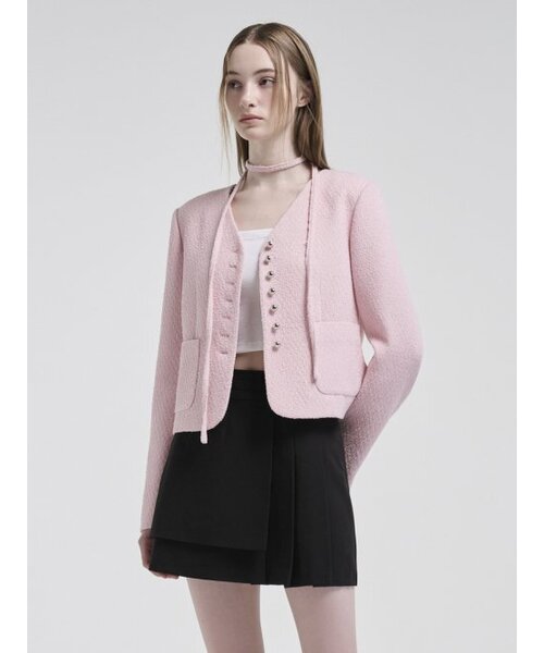 ETMON(エトモン)の「V-Neck Strap Tweed Jacket, Pink(テーラードジャケット・レディース・その他・S/M)」の4枚目の写真