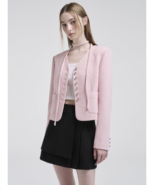 ETMON(エトモン)の「V-Neck Strap Tweed Jacket, Pink(テーラードジャケット・レディース・その他・S/M)」の5枚目の写真