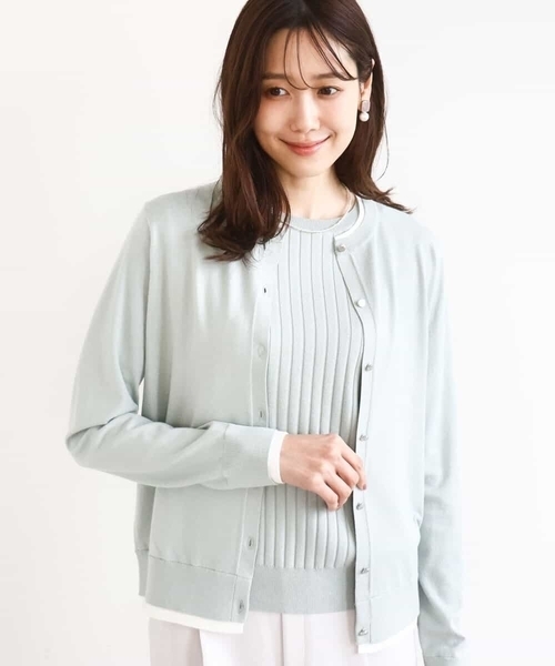 MK MICHEL KLEIN（エムケーミッシェルクラン）の「配色デザインカラーニットアンサンブル/洗える（アンサンブル・レディース・ブルー/グレイッシュベージュ/ネイビー/ミント・38）」の3枚目の写真