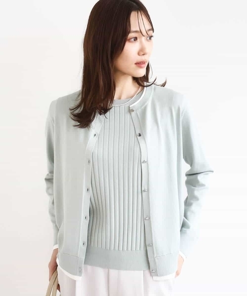 MK MICHEL KLEIN（エムケーミッシェルクラン）の「配色デザインカラーニットアンサンブル/洗える（アンサンブル・レディース・ブルー/グレイッシュベージュ/ネイビー/ミント・38）」の5枚目の写真