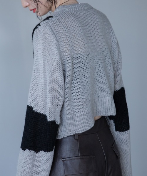 VACANCY（ヴァカンシー）の「ウェーブ配色透かし編みカーディガン（カーディガン/ボレロ・レディース・グレー/ライトブルー/パープル・FREE）」の9枚目の写真