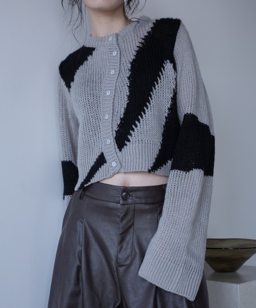 VACANCY（ヴァカンシー）の「ウェーブ配色透かし編みカーディガン（カーディガン/ボレロ・レディース・グレー/ライトブルー/パープル・FREE）」の6枚目の写真
