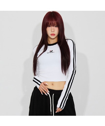 BATTRACT（バトラクト）の「ウィメンズトラックラインスポーティロゴTシャツ_ブラック（Tシャツ/カットソー）」