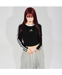 BATTRACT（バトラクト）の「ウィメンズトラックラインスポーティロゴTシャツ_ブラック（Tシャツ/カットソー）」