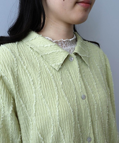 leswel(レスウェル)の「【L~5L 大きいサイズ】シャーリングジャガードニットシャツ(Tシャツ/カットソー・レディース・グリーン/ブラウン・L/LL/3L/4L/5L)」の16枚目の写真