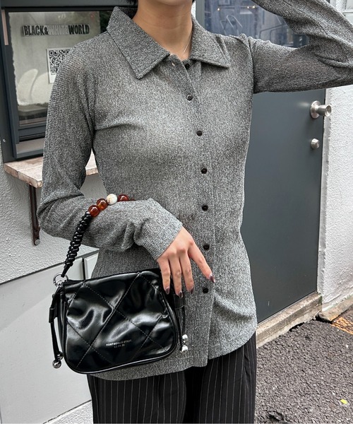 Maison Calme(メゾンカルム)の「【26年春夏新作】ポロ襟シアーボタンカーディガン(カーディガン/ボレロ・レディース・チャコール/ブラウン/ブラック・F)」の8枚目の写真