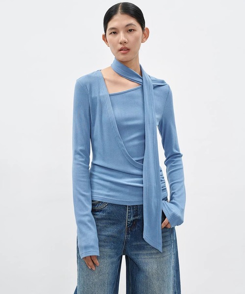 EIGHTHMONTH(エイスマンス)の「アシンメトリーストールデザイントップス EM26s020【EIGHTHMONTH】(Tシャツ/カットソー・レディース・ライトブルー/ブラック・S/M)」の3枚目の写真