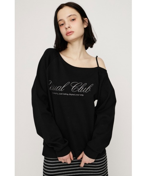 SLY（スライ）の「OFF SHOULDER LOGO TOPS オフショルダーロゴトップス 春服（ニット/セーター・レディース・ブラック/ライトブルー/杢グレー・FREE）」の4枚目の写真