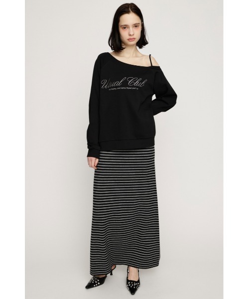 SLY（スライ）の「OFF SHOULDER LOGO TOPS オフショルダーロゴトップス 春服（ニット/セーター・レディース・ブラック/ライトブルー/杢グレー・FREE）」の5枚目の写真
