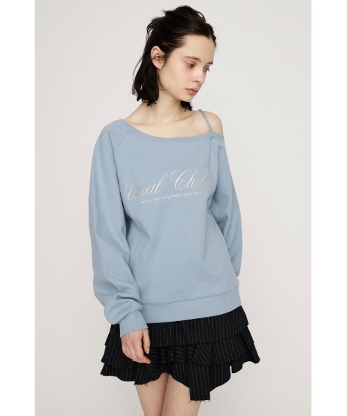 SLY（スライ）の「OFF SHOULDER LOGO TOPS オフショルダーロゴトップス 春服（ニット/セーター・レディース・ブラック/ライトブルー/杢グレー・FREE）」の16枚目の写真
