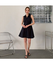 Shirring Sleeveless Collar Shirt Mini Dress (2colors)