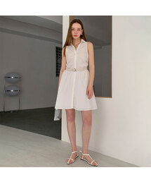 Shirring Sleeveless Collar Shirt Mini Dress (2colors)
