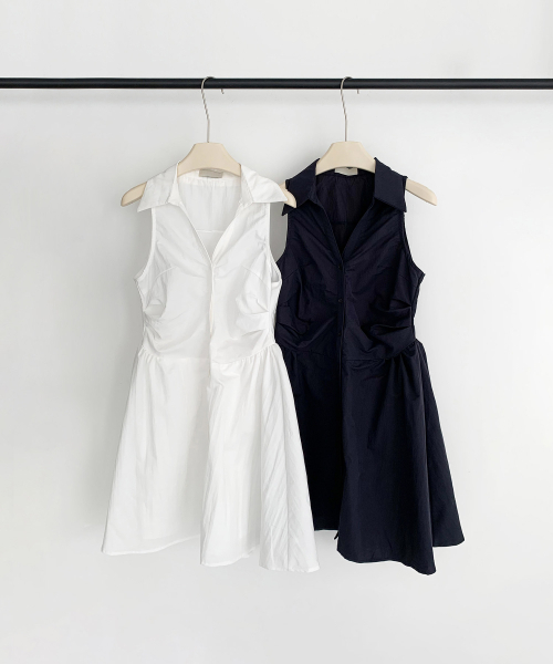 VASCARA(バスカラ)の「Shirring Sleeveless Collar Shirt Mini Dress (2colors)(ワンピース・レディース・ホワイト/ネイビー・FREE)」の6枚目の写真