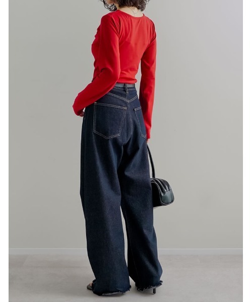 Re:EDIT（リエディ）の「[2026S/S COLLECTION]アンチピリングカシュクールドレープトップス（Tシャツ/カットソー・レディース・ブラウン/レッド/ライトブルー/アイボリー/ブラック/杢グレー・LARGE/MEDIUM）」の12枚目の写真