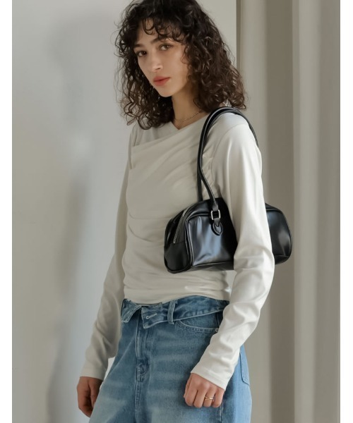 Re:EDIT（リエディ）の「[2026S/S COLLECTION]アンチピリングカシュクールドレープトップス（Tシャツ/カットソー・レディース・ブラウン/レッド/ライトブルー/アイボリー/ブラック/杢グレー・LARGE/MEDIUM）」の16枚目の写真