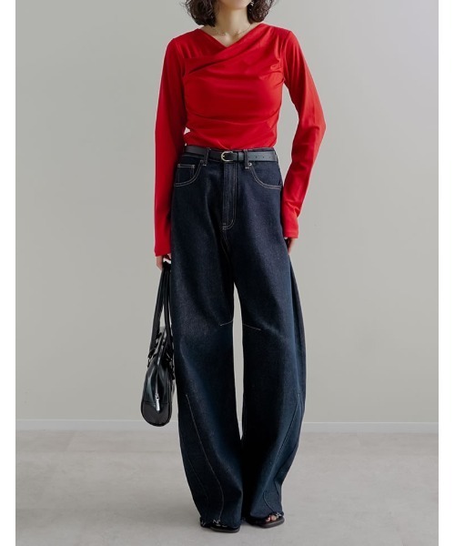 Re:EDIT（リエディ）の「[2026S/S COLLECTION]アンチピリングカシュクールドレープトップス（Tシャツ/カットソー・レディース・ブラウン/レッド/ライトブルー/アイボリー/ブラック/杢グレー・LARGE/MEDIUM）」の10枚目の写真