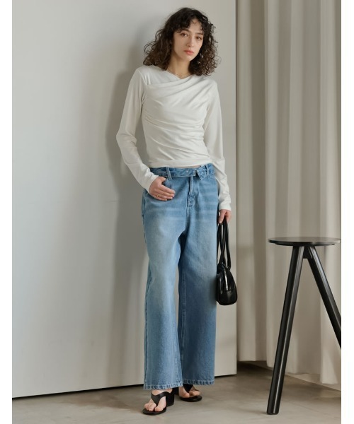 Re:EDIT（リエディ）の「[2026S/S COLLECTION]アンチピリングカシュクールドレープトップス（Tシャツ/カットソー・レディース・ブラウン/レッド/ライトブルー/アイボリー/ブラック/杢グレー・LARGE/MEDIUM）」の15枚目の写真