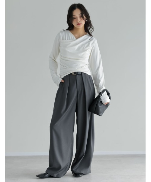 Re:EDIT（リエディ）の「[2026S/S COLLECTION]アンチピリングカシュクールドレープトップス（Tシャツ/カットソー・レディース・ブラウン/レッド/ライトブルー/アイボリー/ブラック/杢グレー・LARGE/MEDIUM）」の20枚目の写真