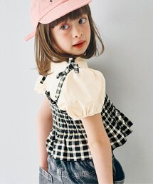 p.premier（ピードットプルミエ）の「先染めチェックのシャーリングビスチェ&トップスセット（Tシャツ/カットソー）」