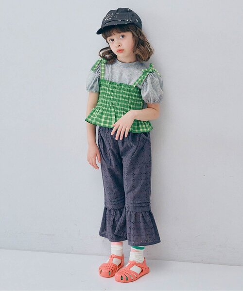 p.premier（ピードットプルミエ）の「先染めチェックのシャーリングビスチェ&トップスセット（Tシャツ/カットソー・キッズ・イエロー/グリーン/レッド/ブラック・80/90/100/110/120/130/140）」の21枚目の写真