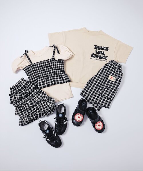 p.premier(ピードットプルミエ)の「先染めチェックのシャーリングビスチェ&トップスセット(Tシャツ/カットソー・キッズ・イエロー/グリーン/レッド/ブラック・80/90/100/110/120/130/140)」の15枚目の写真