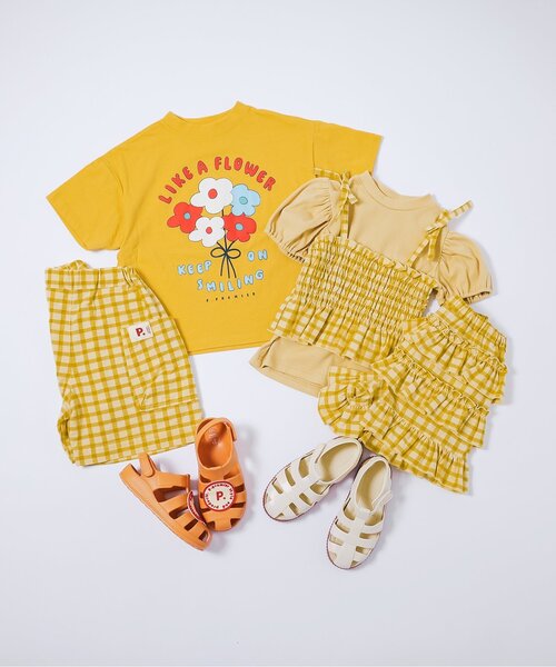 p.premier(ピードットプルミエ)の「先染めチェックのシャーリングビスチェ&トップスセット(Tシャツ/カットソー・キッズ・イエロー/グリーン/レッド/ブラック・80/90/100/110/120/130/140)」の17枚目の写真