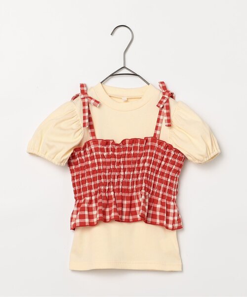 p.premier（ピードットプルミエ）の「先染めチェックのシャーリングビスチェ&トップスセット（Tシャツ/カットソー・キッズ・イエロー/グリーン/レッド/ブラック・80/90/100/110/120/130/140）」の12枚目の写真