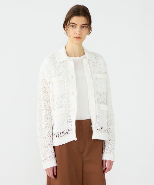 BALLSEY（ボールジィ）の「【WEB先行予約】コットンナイロンファンシーヤーン 4Pカーディガン（カーディガン/ボレロ・レディース・ブラック/ホワイト・S）」の4枚目の写真