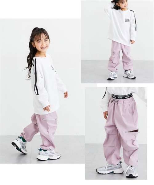 QUNTSTYLE（キュントスタイル）の「ソフトツイルロゴゴムカーゴパンツ（カーゴパンツ・キッズ・ブラック/カーキ/ブルーグレー/ラベンダー・120/130/140/150/160）」の5枚目の写真