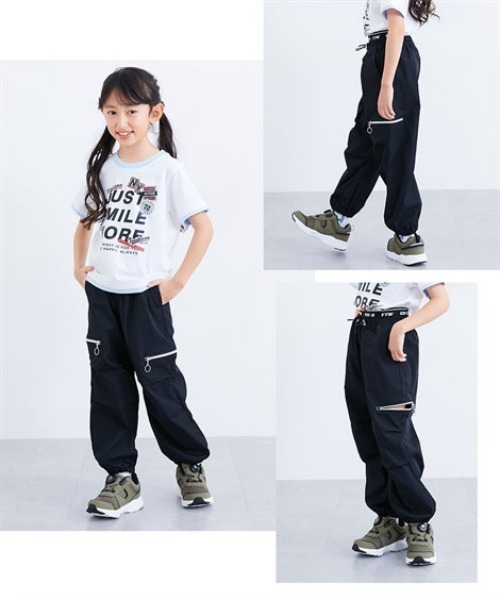 QUNTSTYLE（キュントスタイル）の「ソフトツイルロゴゴムカーゴパンツ（カーゴパンツ・キッズ・ブラック/カーキ/ブルーグレー/ラベンダー・120/130/140/150/160）」の6枚目の写真