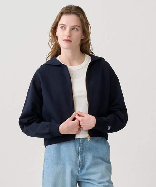 ORCIVAL（オーシバル）の「ORCIVAL | コットン裏毛 ジップセーラー WOMEN（スウェット・レディース・グレー/アイボリー/ダークネイビー・2）」の6枚目の写真