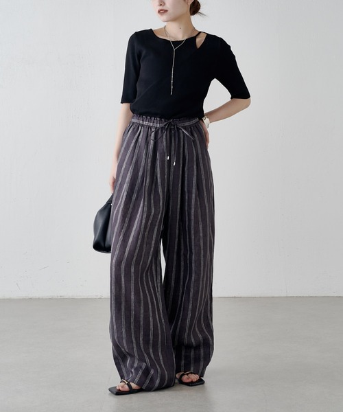 Lui's（ルイス）の「ストライプリネンイージーパンツ（その他パンツ・レディース・ネイビー/ブラック・36/38）」の8枚目の写真