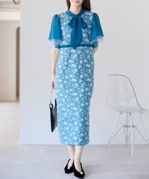 PREFERIR | 【結婚式・お呼ばれ】花柄ジャカードフレアスリーブロングドレス(ドレス)